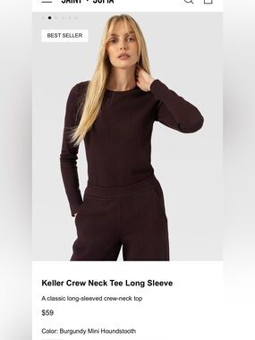 Saint + Sofia Keller Crew Neck Long Sleeve Tee in Burgundy NWT